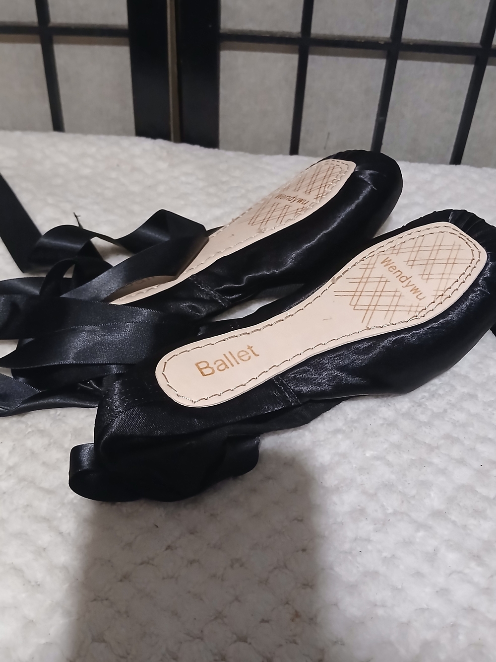 Black Satin Pointe Ballet Heels with Ankle Wraps - Picture 9 of 9